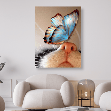 Schmetterling sitzt auf der Nase vom Kätzchen - 5D DIY Diamond Painting