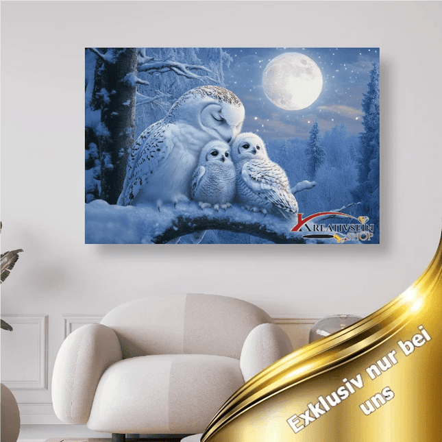 Schneeeulen im Vollmond - 5D DIY Diamond Painting