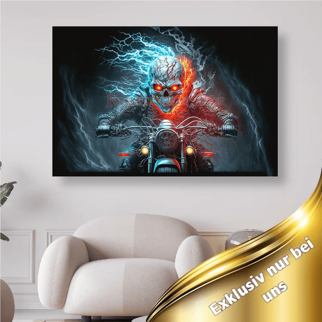 Skelett mit roten Augen auf Motorrad - 5D DIY Diamond Painting