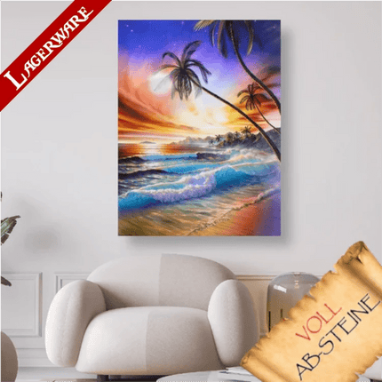 Sonnenuntergang am Meer mit Palmen LA - Voll AB 5D DIY Diamond Painting
