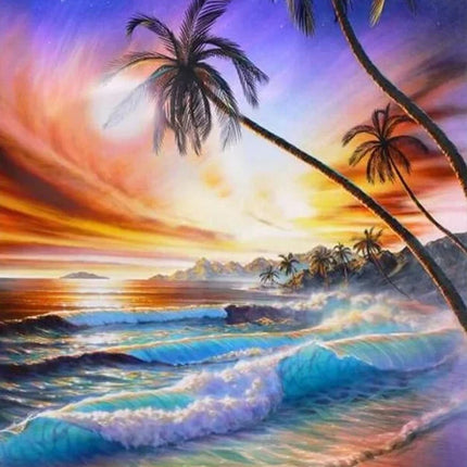 Sonnenuntergang am Meer mit Palmen LA - Voll AB 5D DIY Diamond Painting