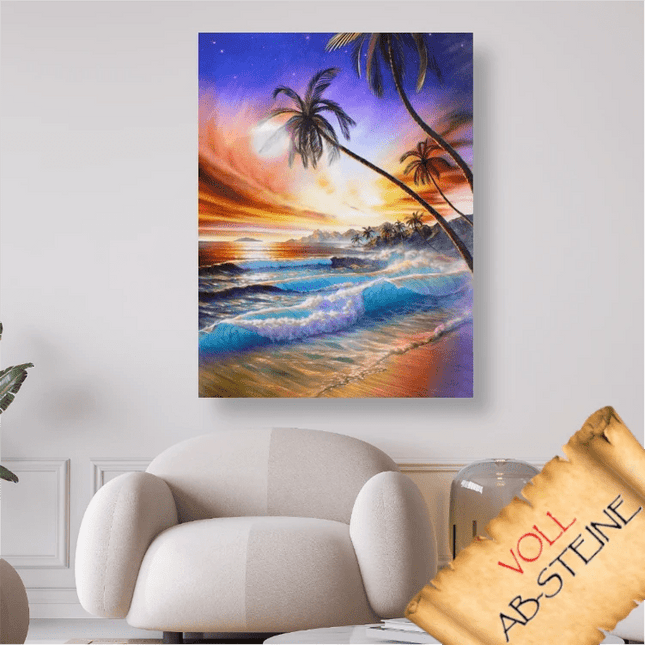 Sonnenuntergang am Meer mit Palmen - Voll AB 5D DIY Diamond Painting