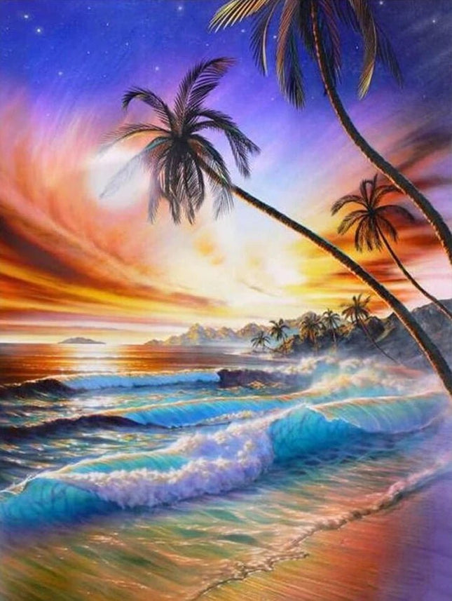 Sonnenuntergang am Meer mit Palmen - Voll AB 5D DIY Diamond Painting