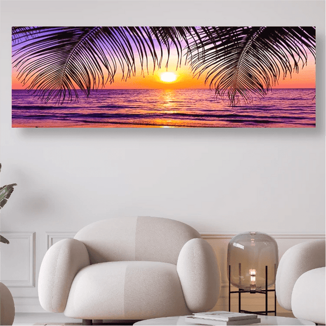 Sonnenuntergang und Palmenblätter - 5D DIY Diamond Painting