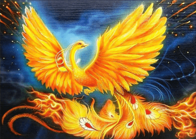 Stehender Feuervogel in Gold/Gelb Phoenix - 5D DIY Diamond Painting