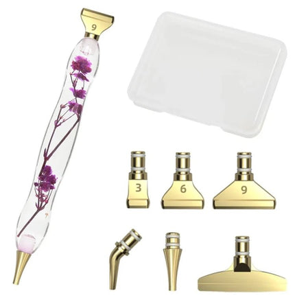 Stift mit Blumen + 6 Metall Aufsätzen - Diamond Painting