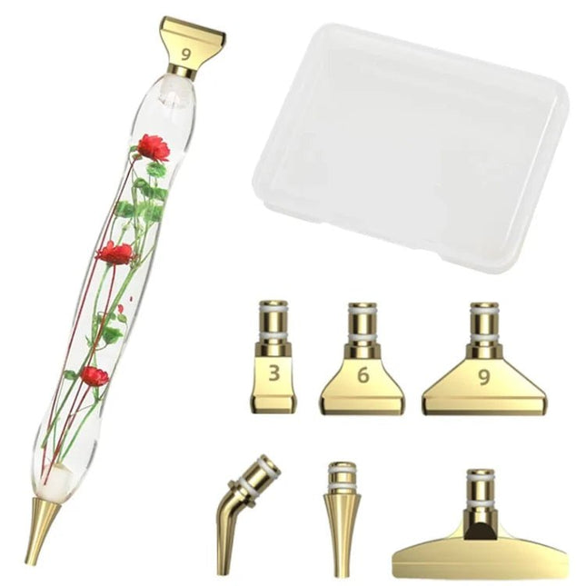 Stift mit Blumen + 6 Metall Aufsätzen - Diamond Painting