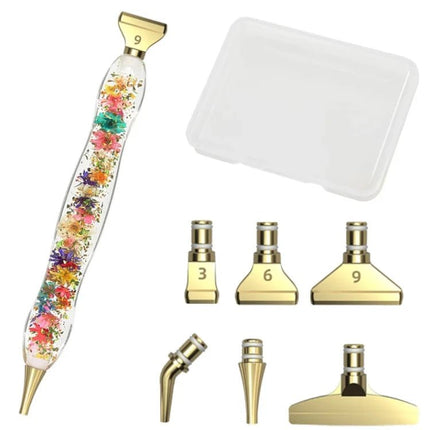 Stift mit Blumen + 6 Metall Aufsätzen - Diamond Painting