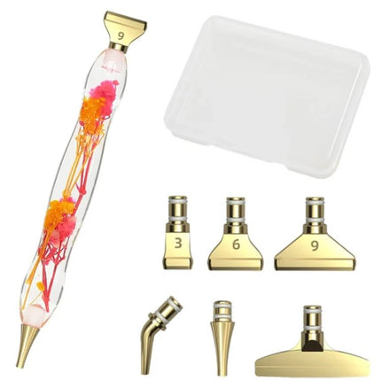 Stift mit Blumen + 6 Metall Aufsätzen - Diamond Painting
