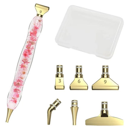 Stift mit Blumen + 6 Metall Aufsätzen - Diamond Painting