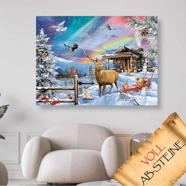 Tiere im Winter mit Forsthaus - Voll AB 5D DIY Diamond Painting
