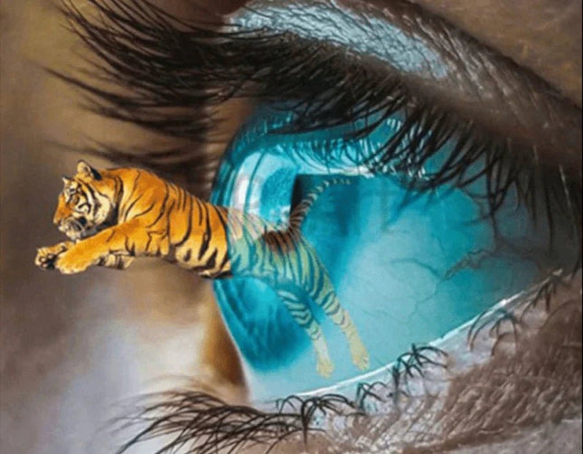 Tiger springt aus Auge - 5D DIY Diamond Painting