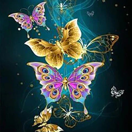 Verschiedene Schmetterlinge in Gelb und Pink - 5D DIY Diamond Painting