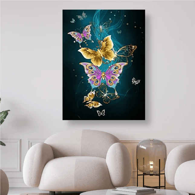 Verschiedene Schmetterlinge in Gelb und Pink - 5D DIY Diamond Painting
