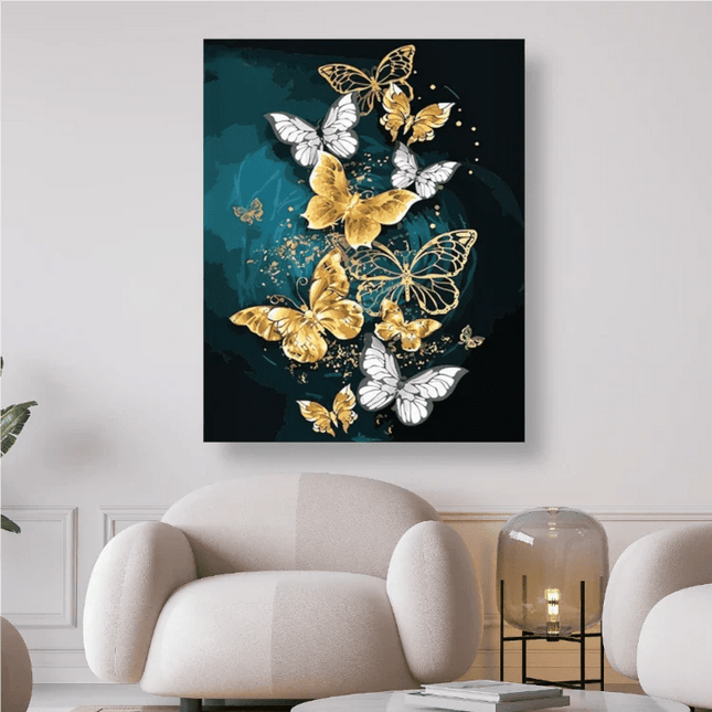Verschiedene Schmetterlinge in Gold/Weiss - 5D DIY Diamond Painting