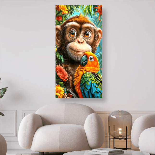 Vogel mit Affe - 5D DIY Diamond Painting