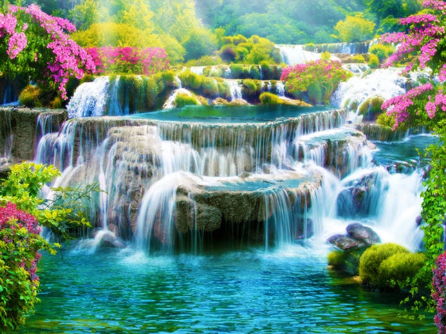 Wasserfall im grünen - Voll AB 5D DIY Diamond Painting