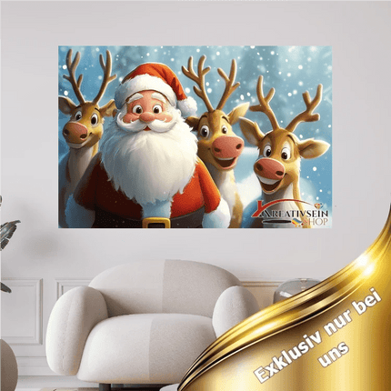 Weihnachtsmann mit 3 Rentieren - 5D DIY Diamond Painting