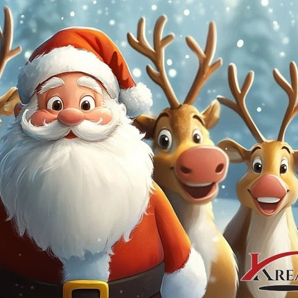 Weihnachtsmann mit 4 Rentieren - 5D DIY Diamond Painting