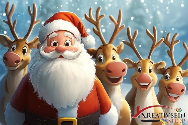 Weihnachtsmann mit 4 Rentieren - 5D DIY Diamond Painting