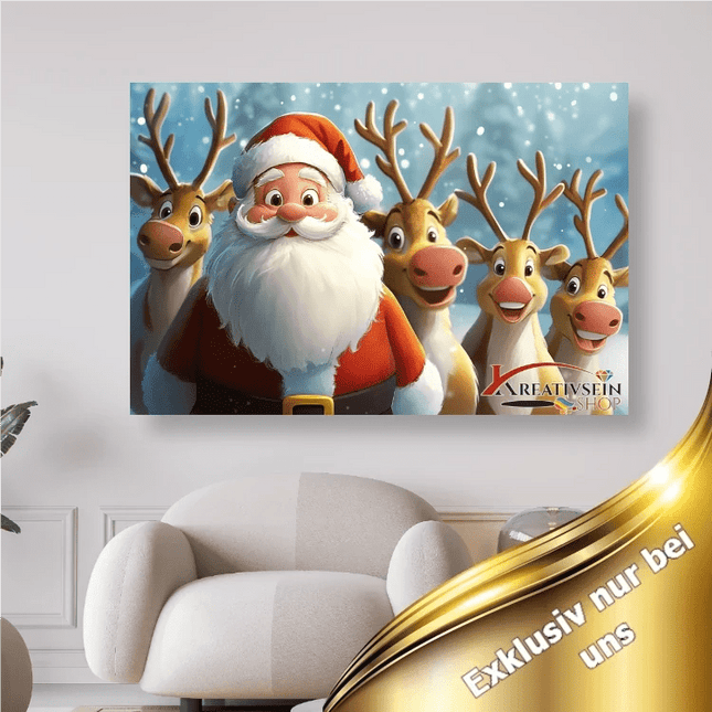 Weihnachtsmann mit 4 Rentieren - 5D DIY Diamond Painting