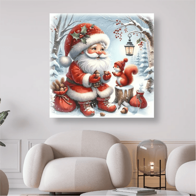Weihnachtsmann mit Eichhörnchen im Wald - 5D DIY Diamond Painting