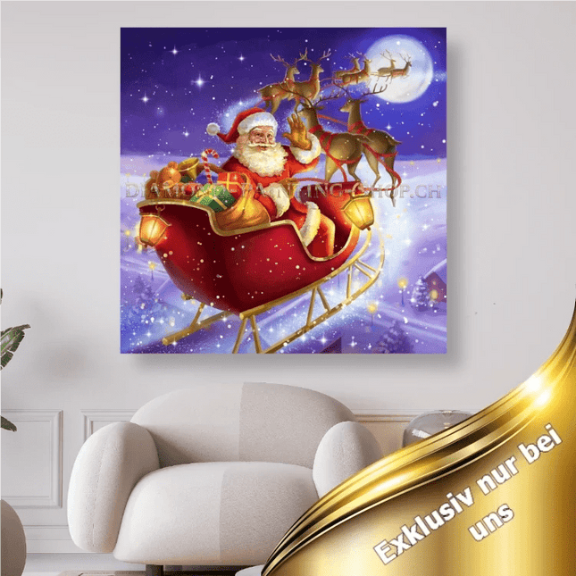 Weihnachtsmann mit Rentieren - 5D DIY Diamond Painting