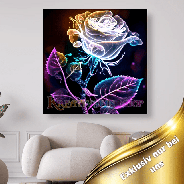Weisse Rose in leuchtend - 5D DIY Diamond Painting