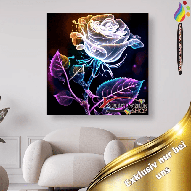 Weisse Rose in leuchtend - Malen nach Zahlen