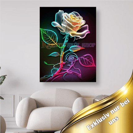 Weisse Rose mit regenbogenfarbigen Stiel - 5D DIY Diamond Painting