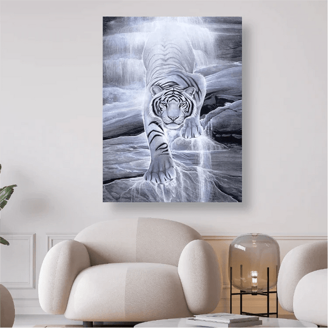 Weisser Tiger auf Felsen - 5D DIY Diamond Painting