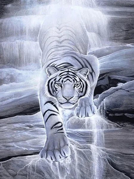 Weisser Tiger auf Felsen - 5D DIY Diamond Painting