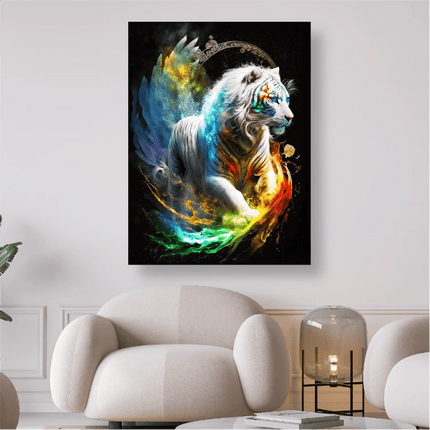 Weisser Tiger im regenbogenfarben Wirbel - 5D DIY Diamond Painting