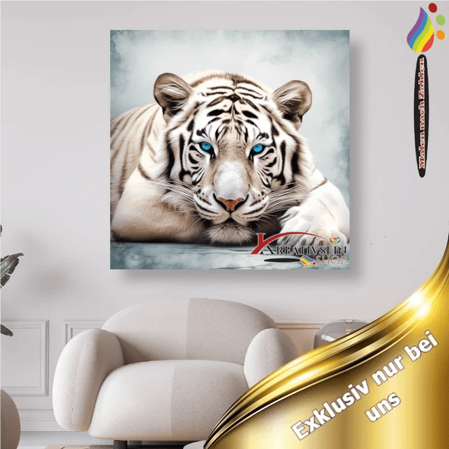 Weisser Tiger mit blauen Augen - Malen nach Zahlen