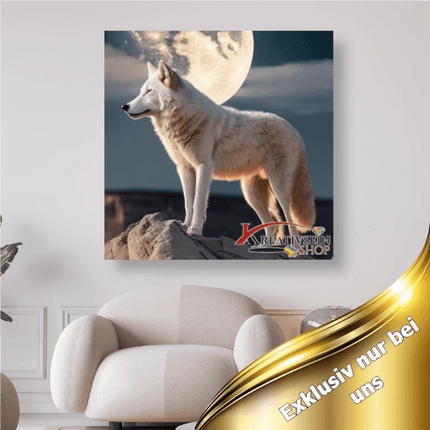Weisser Wolf mit Mond - 5D DIY Diamond Painting