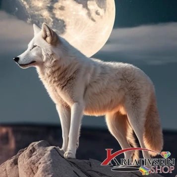 Weisser Wolf mit Mond - 5D DIY Diamond Painting