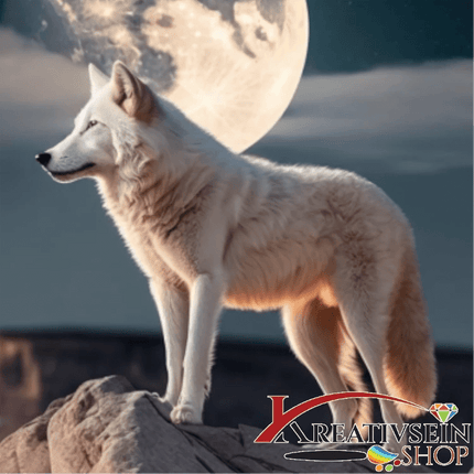 Weisser Wolf mit Mond - Malen nach Zahlen