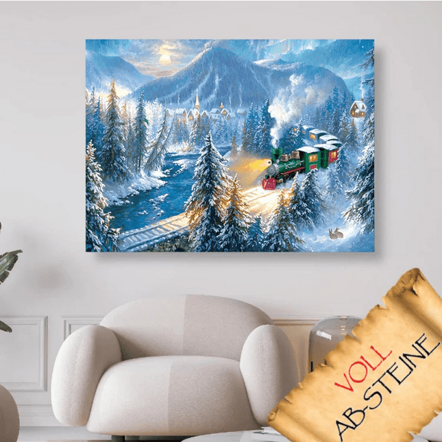 Winterlandschaft mit Dampflok - Voll AB 5D DIY Diamond Painting