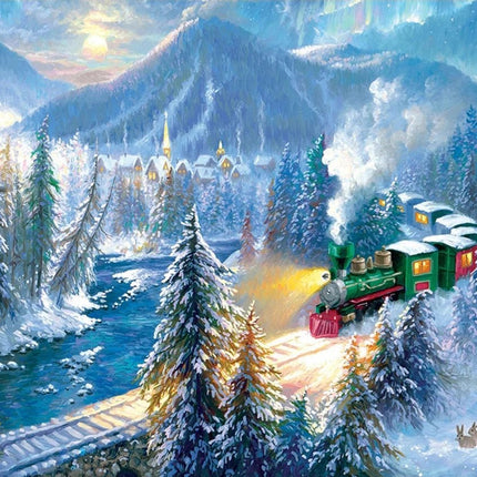 Winterlandschaft mit Dampflok - Voll AB 5D DIY Diamond Painting