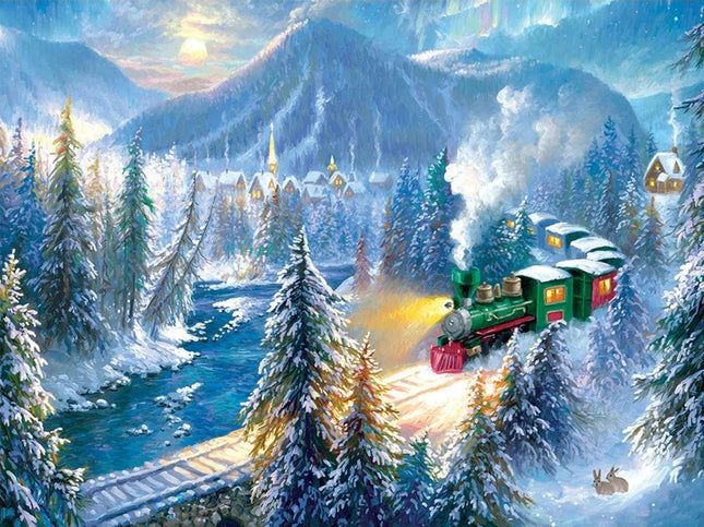 Winterlandschaft mit Dampflok - Voll AB 5D DIY Diamond Painting