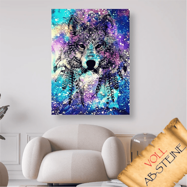 Wolf mit Federschmuck - Voll AB 5D DIY Diamond Painting