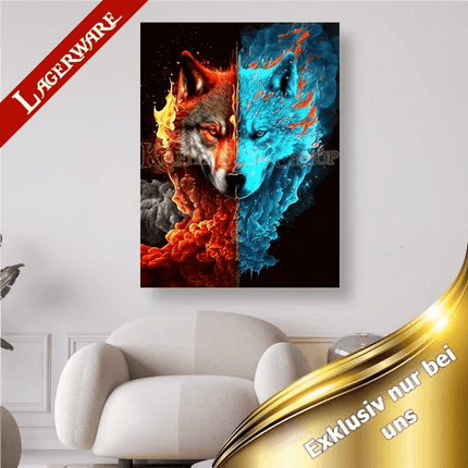 Wolfskopf halb Feuer halb Wasser LA - 5D DIY Diamond Painting