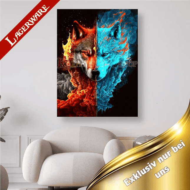 Wolfskopf halb Feuer halb Wasser LA - 5D DIY Diamond Painting