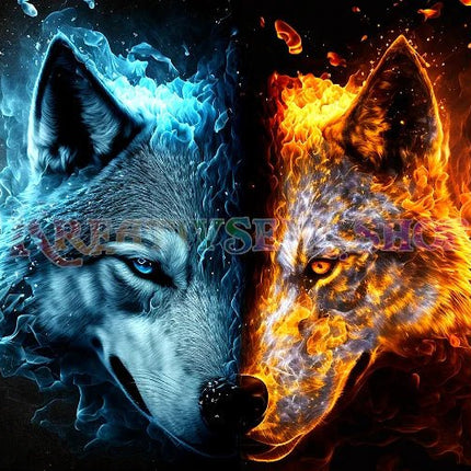 Wolfskopf Wasser Feuer - 5D DIY Diamond Painting