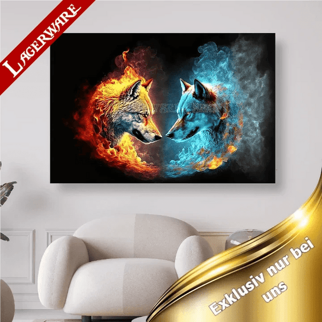 Wolfsköpfe Feuer Wasser LA - 5D DIY Diamond Painting