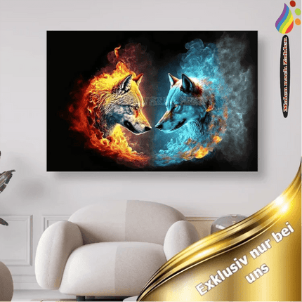 Wolfsköpfe Feuer Wasser - Malen nach Zahlen